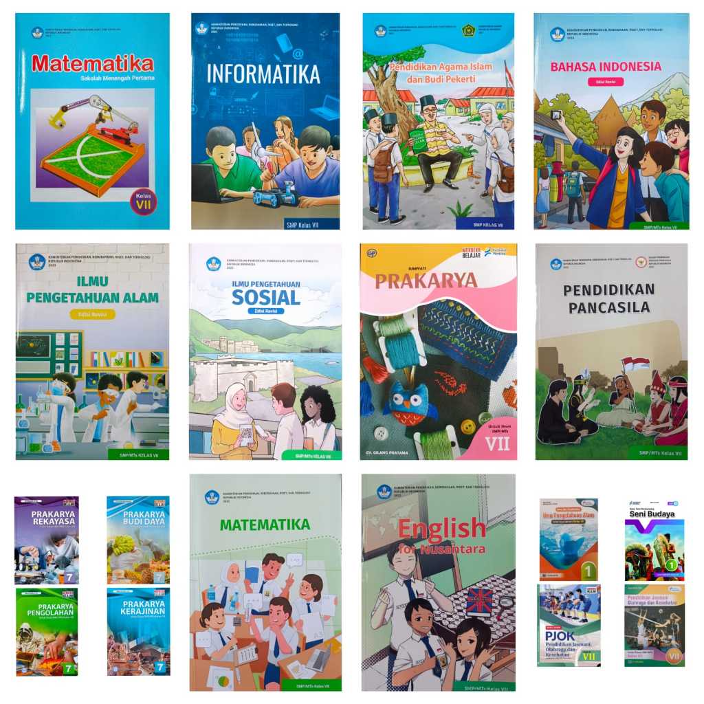 Buku Kelas 7 PAI, Indonesia, Inggris,  IPA , Prakarya , IPS, PJOK, SBK