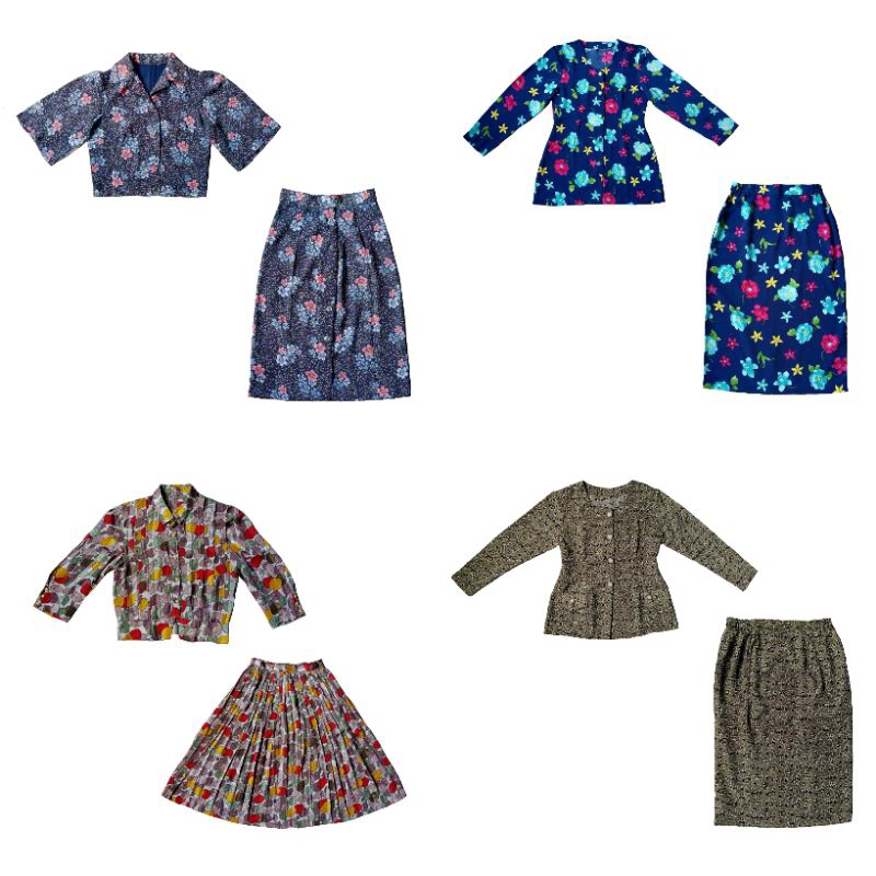 vintage outfit / floral one set skirt / one set korean vintage