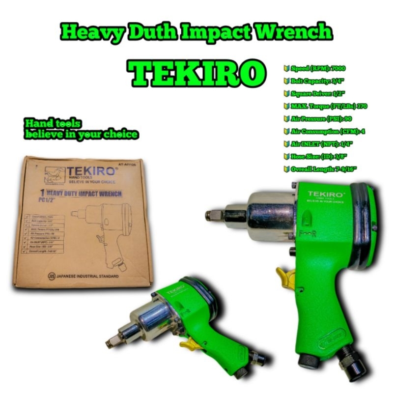 Heavy Duth Impact Wrench, Impact Angin, Bor Angin, Tekiro