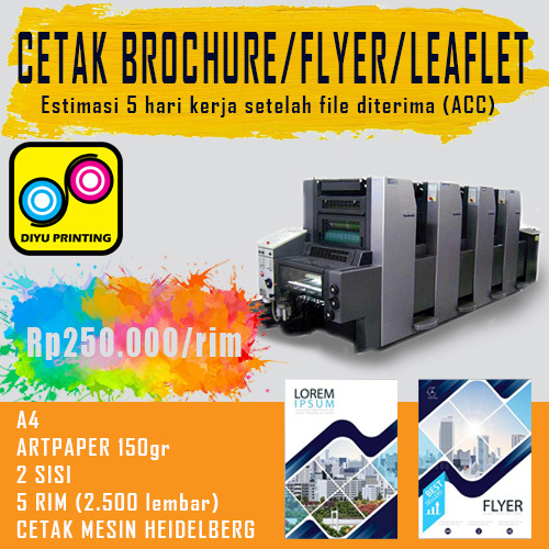 

Cetak Brosur/Brochure/Flyer/Leaflet | A4 | Art Paper 120 gsm | 5 Rim | 2 Sisi | MURAH HEMAT