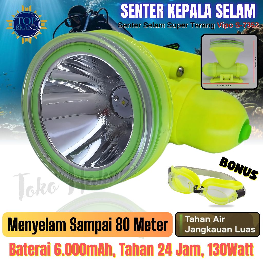 Senter Kepala Super Terang Vipoo S-7352 Diving / Senter Led Selam / Senter Kepala Super Terang / Sen