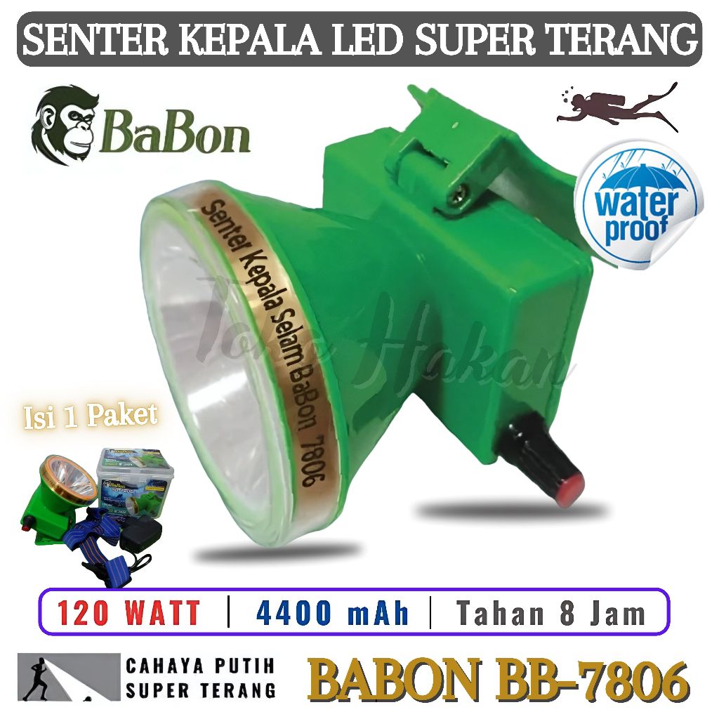 Senter Kepala Super Terang BaBon BB-7806 Diving / Senter Led Selam / Senter Kepala Super Terang / Se