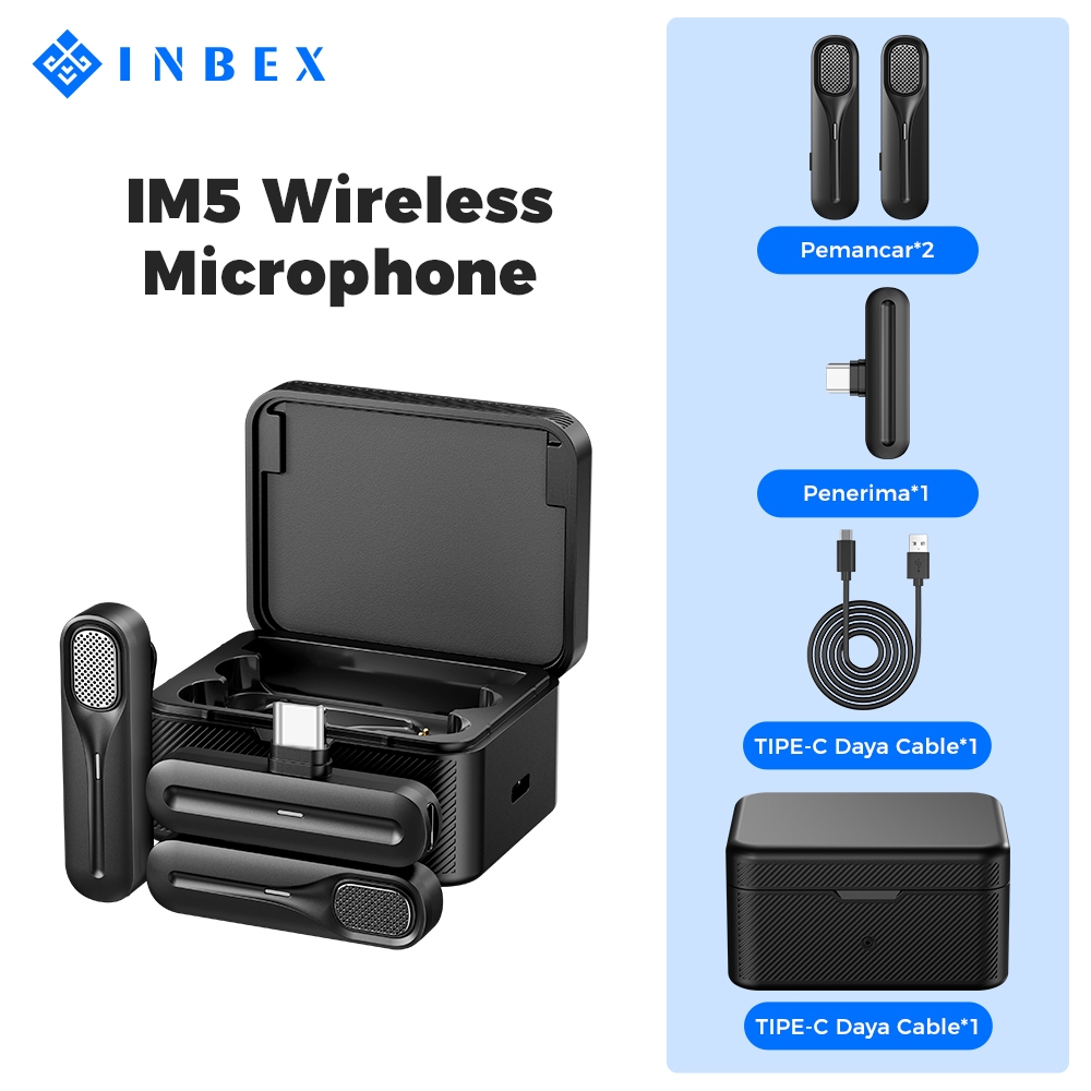 INBEX IM5 Microphone Wireless 2in1 Bluetooth Lavalier Mikrofon Wireless Youtube Zoom Tiktok Vlog Liv