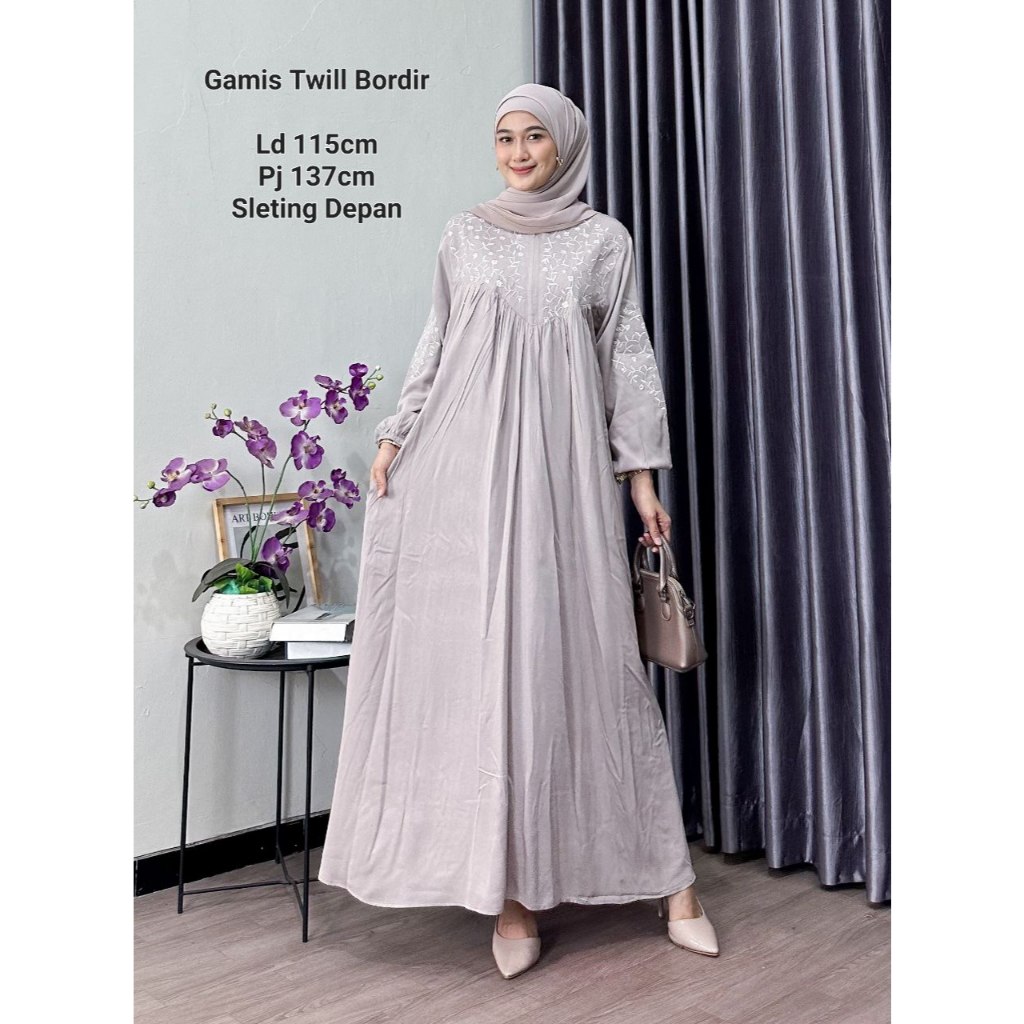 GAMIS TWILL POLOS BORDIR SIMPEL TERBARU, GAMIS TWILL ORI JUMBO PREMIUM, GAMIS TWILL POLOS ADEM BARU