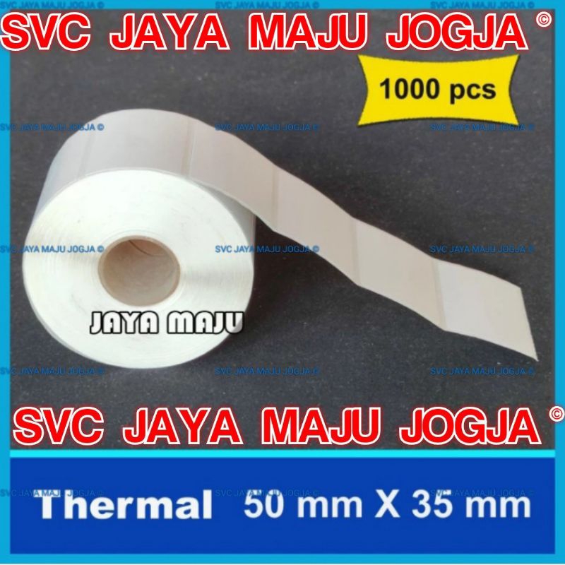 

TERMURAH BARCODE LABEL STICKER THERMAL 50 X 35 - 1 BARIS - ISI : 1.000 PCS - PROMO JAYA MAJU JOGJA || LABEL TANPA RIBBON DIRECT THERMAL BARCODE || 50 X 35 THERMAL TOP COAT - 1 LINE - FACE OUT - ISI 1000 PCS || 50X35 LABEL OBAT PASIEN KLINIK RS