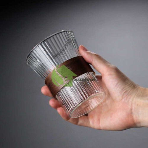 Gelas Kopi Estetik Wood Glass Japanese Style Mug Cangkir Gelas Kaca Minuman Teh Susu Kopi Set Handle