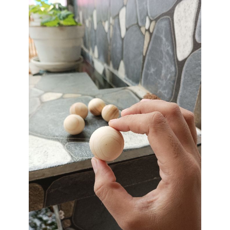 Bola Kayu 3cm / Bola Kayu Pines / Mainan Anak Bola Kayu