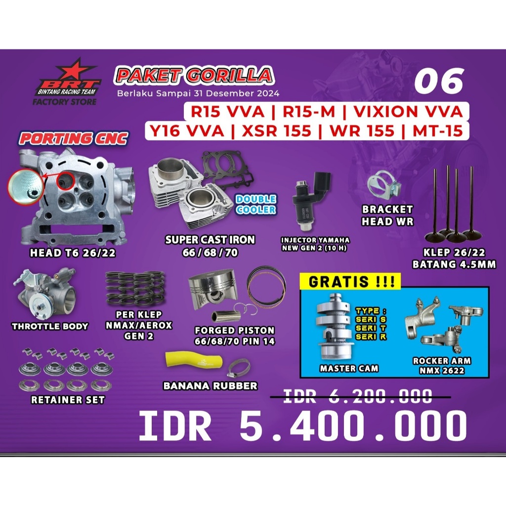 PAKET BORE UP R15 VVA MT15 WR155