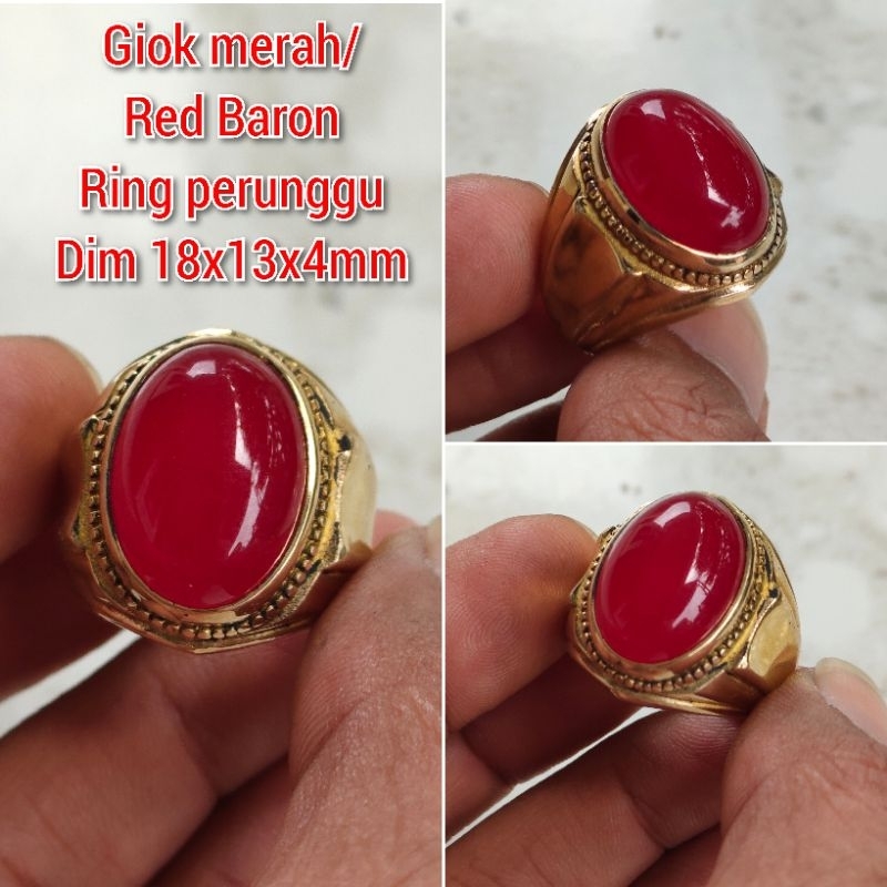 CINCIN PRIA BATU RED BARON SERAT DALAM GIOK MERAH RING PERUNGGU GOLD