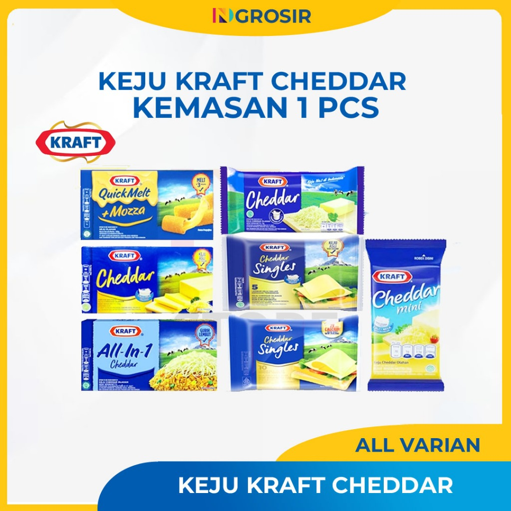 

Keju Kraft Quick Melt Mozza/Cheddar All In 1/Cheddar 30g/Cheddar 70g/Cheddar 150g/Cheddar Singles 5/10 Slice 1Pcs/Pack