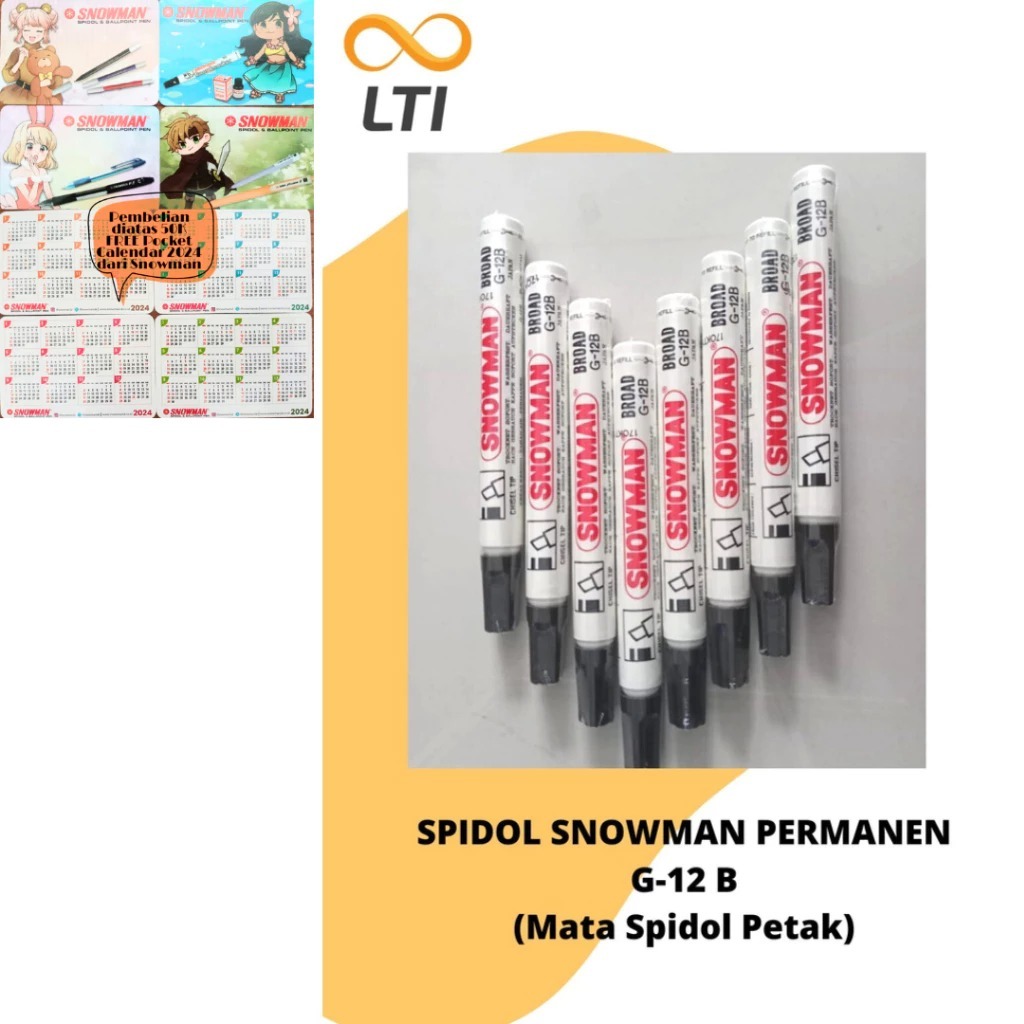 

Spidol Snowman Permanen G - 12 B Hitam / Mata spidol petak - MURMER