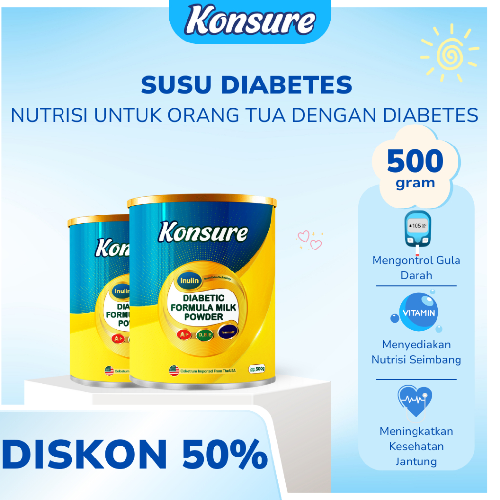 

[ 2 KALENG] KONSURE - SUSU IMPOR DARI AS YANG MENGATASI PENYAKIT DIABETES ASLI - 1 KALENG 500G