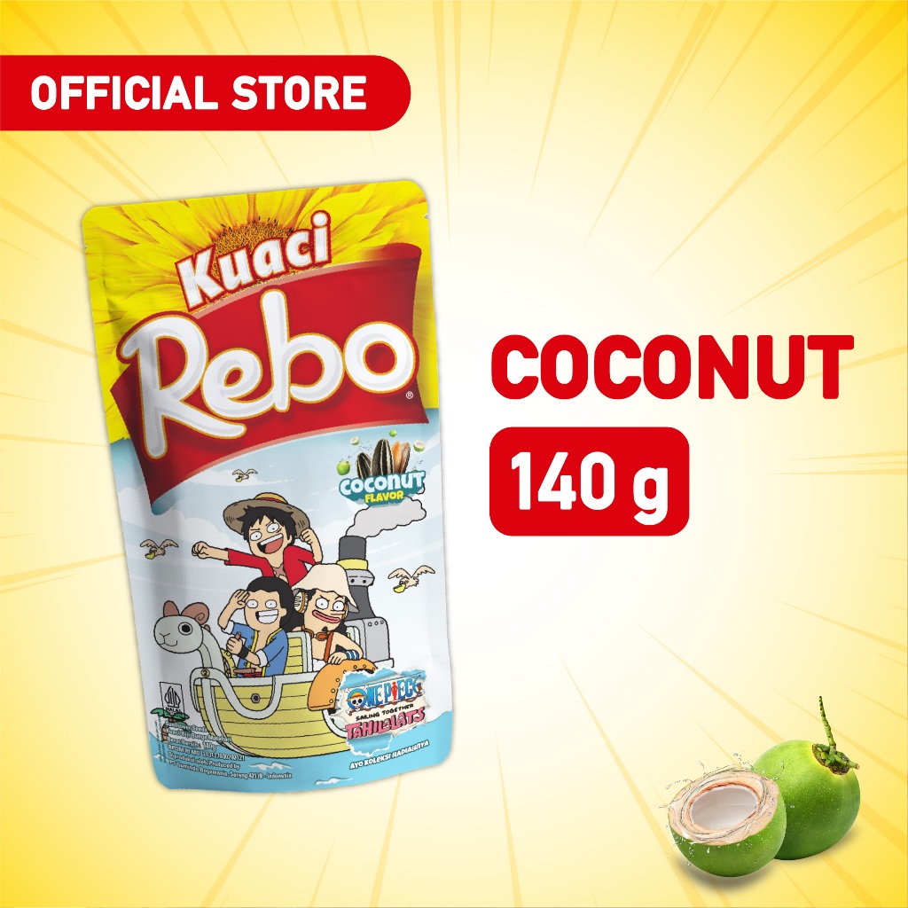 

Rebo Kuaci Rasa Coconut 140 Gram - Cemilan Biji Bunga Matahari