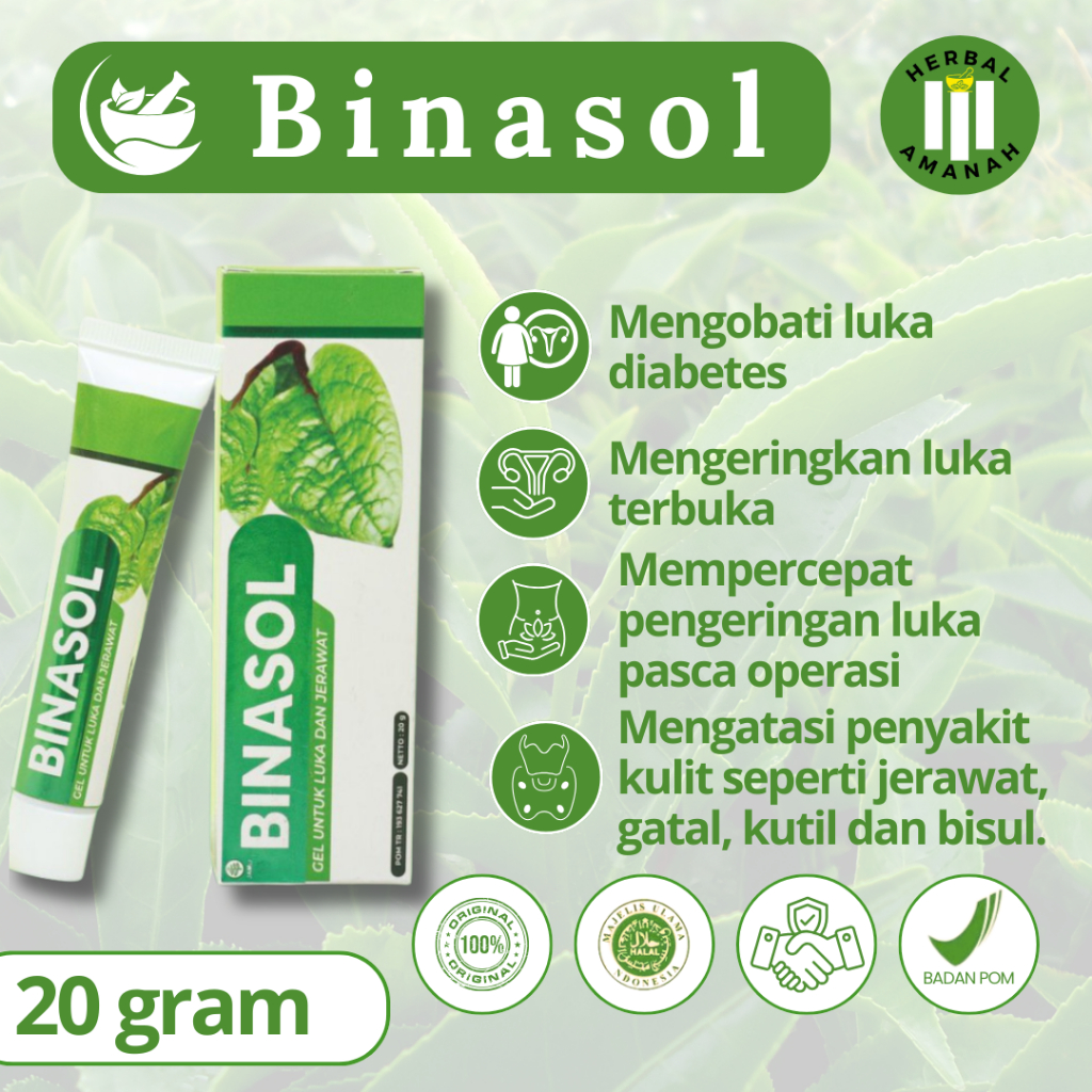 BINASOL Gel Obat Luka Kulit Luar Terbuka Pasca Operasi Terbakar Diabetes Melepuh Gatal Alergi Jerawa