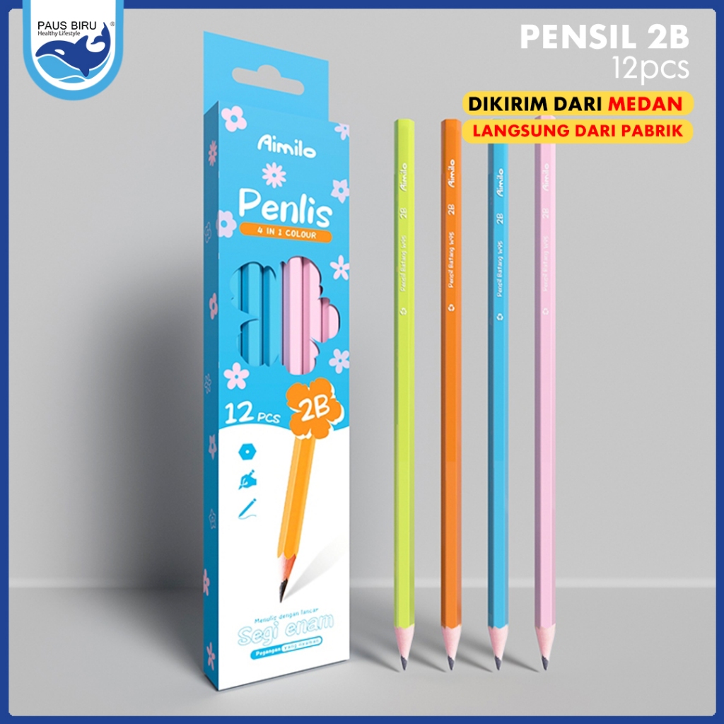 

Paus Biru - 12PCS/Kotak Pensil 2B Graphite Pensil Alat Tulis Sekolah Pensil 1 Pack