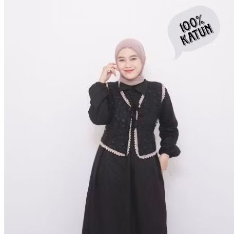 Yora Dress Katun Twill - Dress Mix Brokat Premium - Yora Dress Katun - Gamis Mix Brokat Premium - Dr