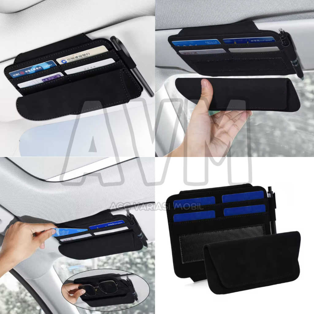Car Sunvisor Organizer SUPER PREMIUM Bahan KULIT / Gantungan Mobil Strap Penutup Magnet / Tempat Kar