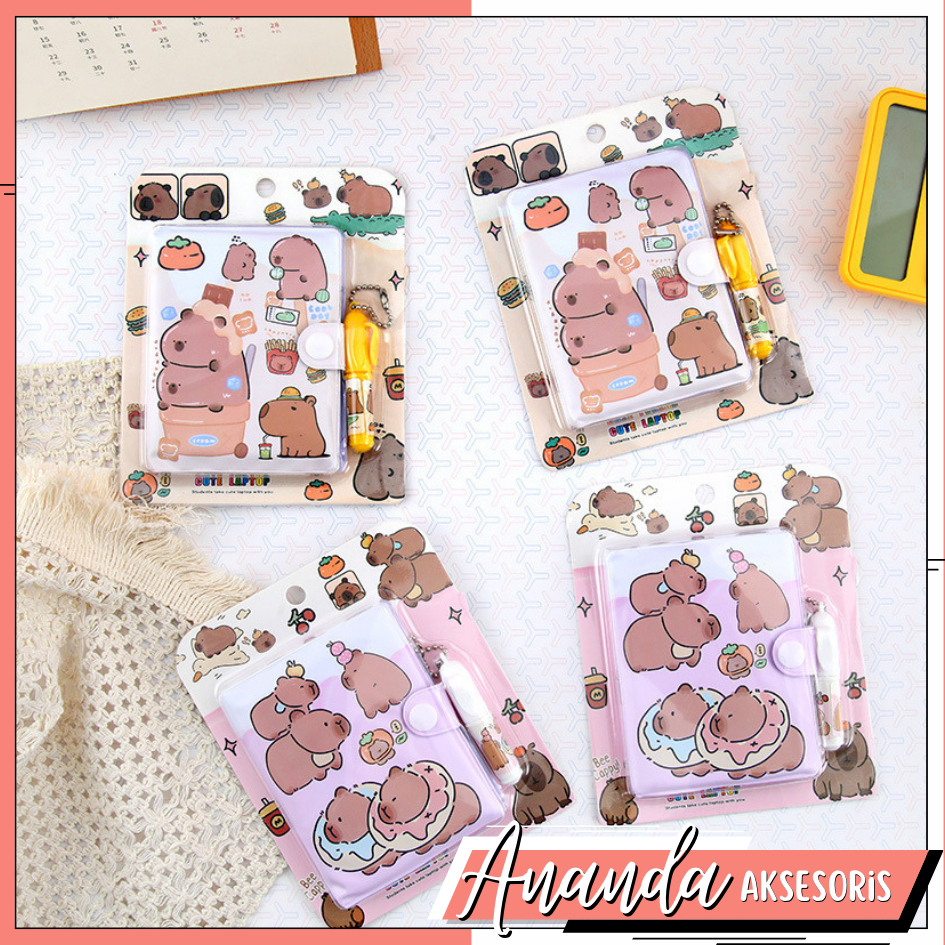 

Mini Klip Note Book and Pen / Buku Diary Kancing Capybara/ Cute Mini Note Book 2 in 1