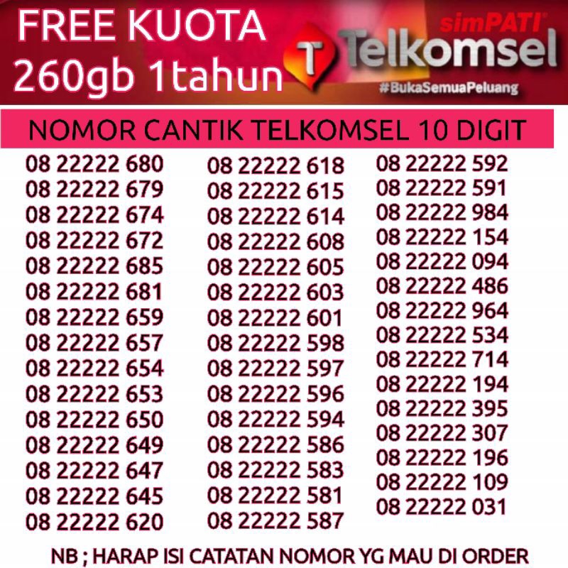 NOMOR CANTIK TELKOMSEL 10 DIGIT 22222