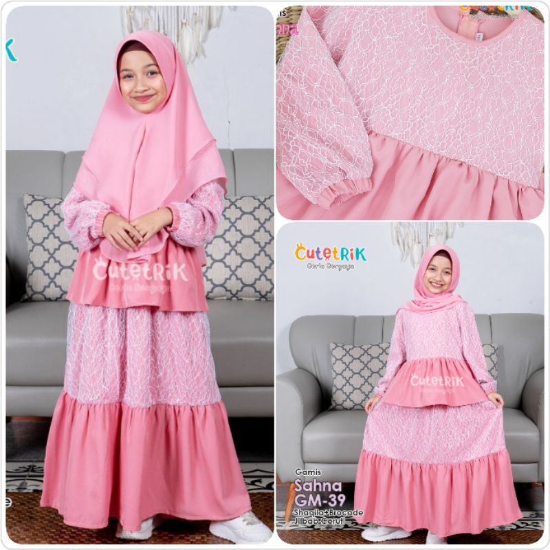 Gamis anak M(3-4t) L(4-6t) SET jilbab setelan dress brokat baju pesta Cutetrik Sahna GM39