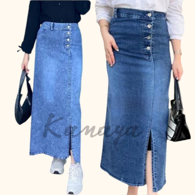 rok jeans / rok kancing samping / rok terlaris / rok terbaru / rok kekinian
