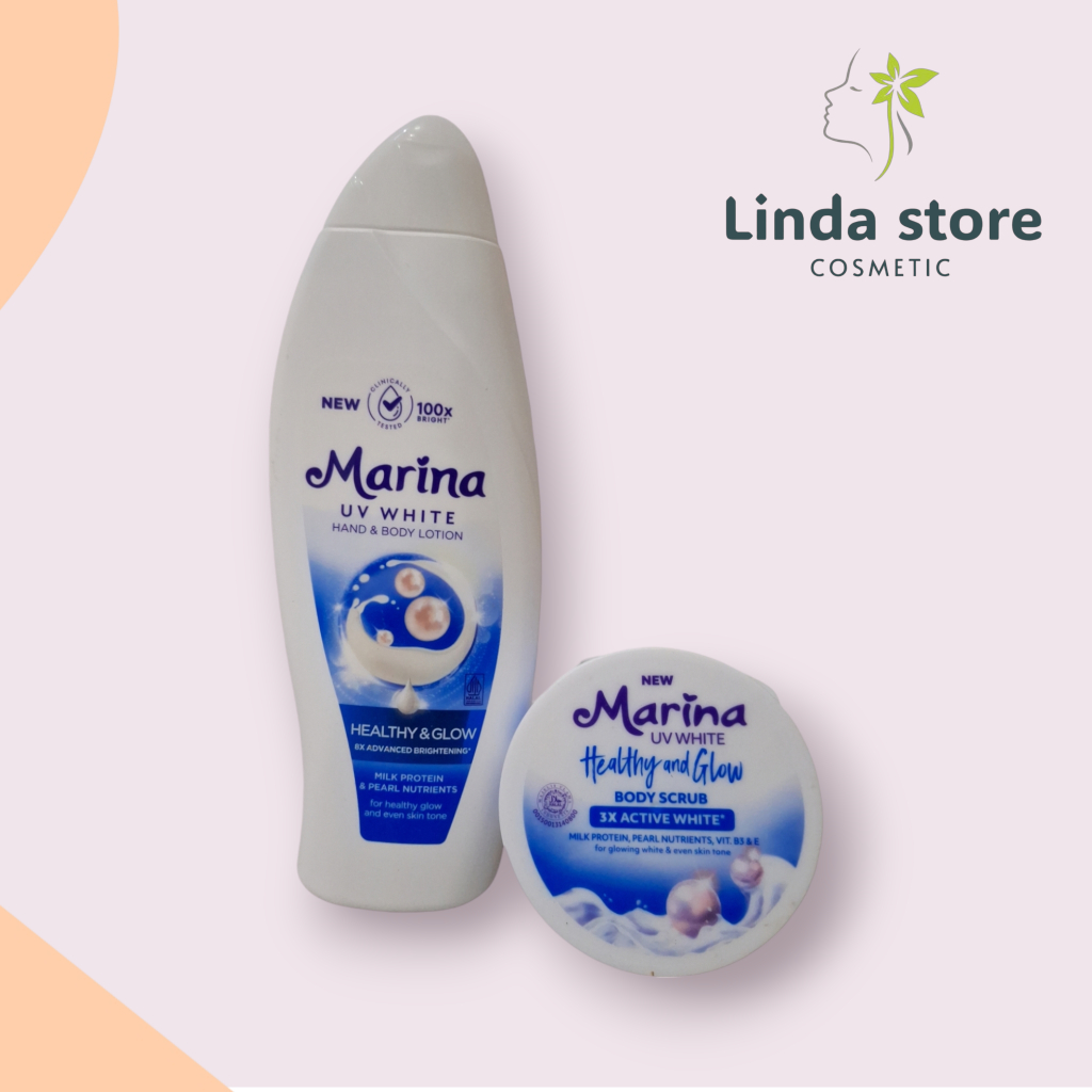 Marina [Paket Bundling] Handbody Lotion Healthy & Glow + Body Scrub Biru