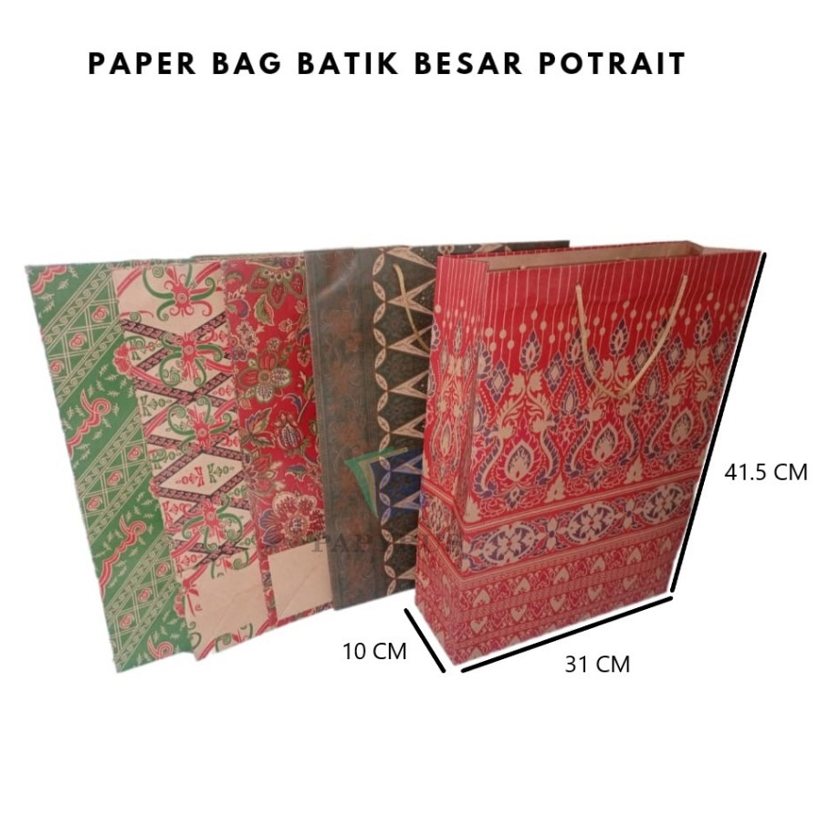 

PAPER BAG MOTIF / HAMPERS BAG / GOODIE BAG / SOUVENIR BAG / TAS KADO MOTIF / GIFT BAG / PAPER BAG BATIK BESAR PORTRAIT / BESAR LANDSCAPE 41.5 CM X 12 CM X 32 CM / 31 CM X 10 CM X 41.5 CM