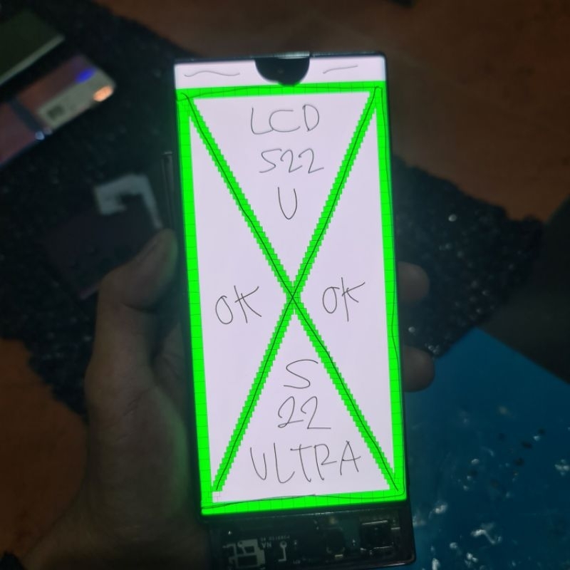 LCD SAMSUNG S22 ULTRA FRAME HIJAU MINUS TOMPEL FUNGSI NORMAL