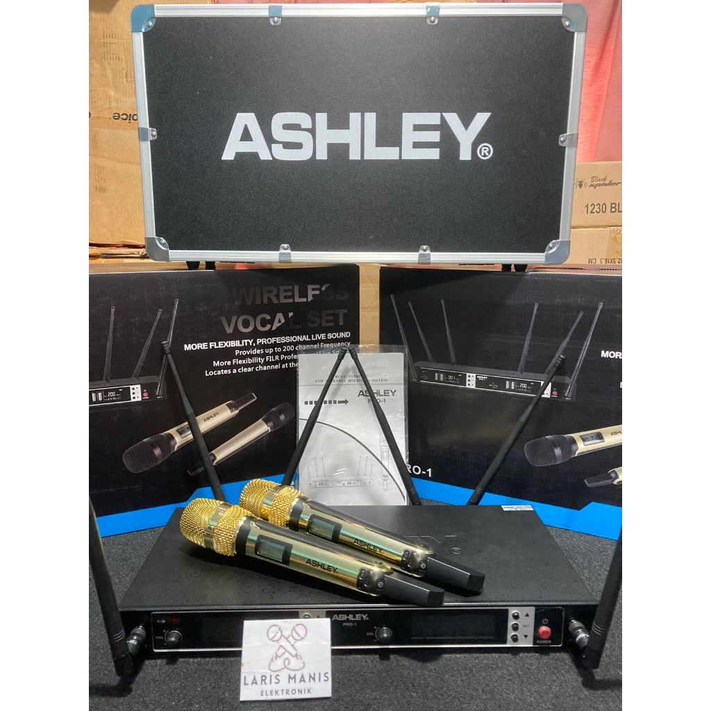 Mic Wireless Ashley PRO-1 PRO1 PRO 1 UHF 2 Mic Genggam Original + Koper Hardcase Garansi Resmi Ashle