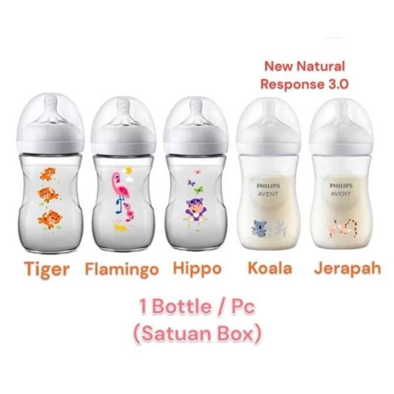 Philips Avent Botol Natural 260ml 1m+ Motif Koala / Jerapah / Tiger / Flamingo/ Hippo Single Box