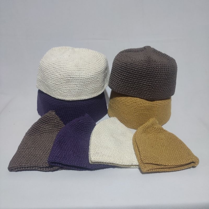 kopiah rajut tangan sulam / kopiah polos / peci  lipat / songkok rajut tebal / All size