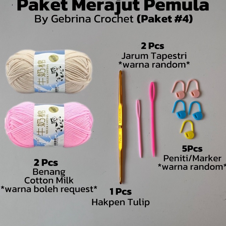 Serba Unik  GEBRINA PAKET STARTER KIT BELAJAR MERAJUT PEMULA  ALAT  BAHAN BELAJAR MERAJUT PEMULA