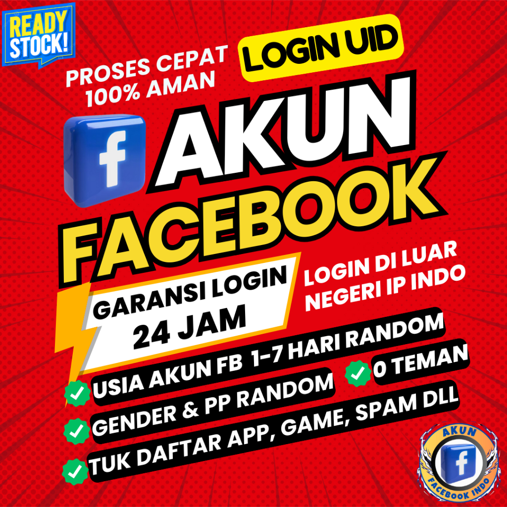 JUAL AKUN FACEBOOK FRESH UID BISA LOGIN DI LUAR NEGERI IP INDO GARANSI LOGIN 24 JAM - JUAL AKUN FB P