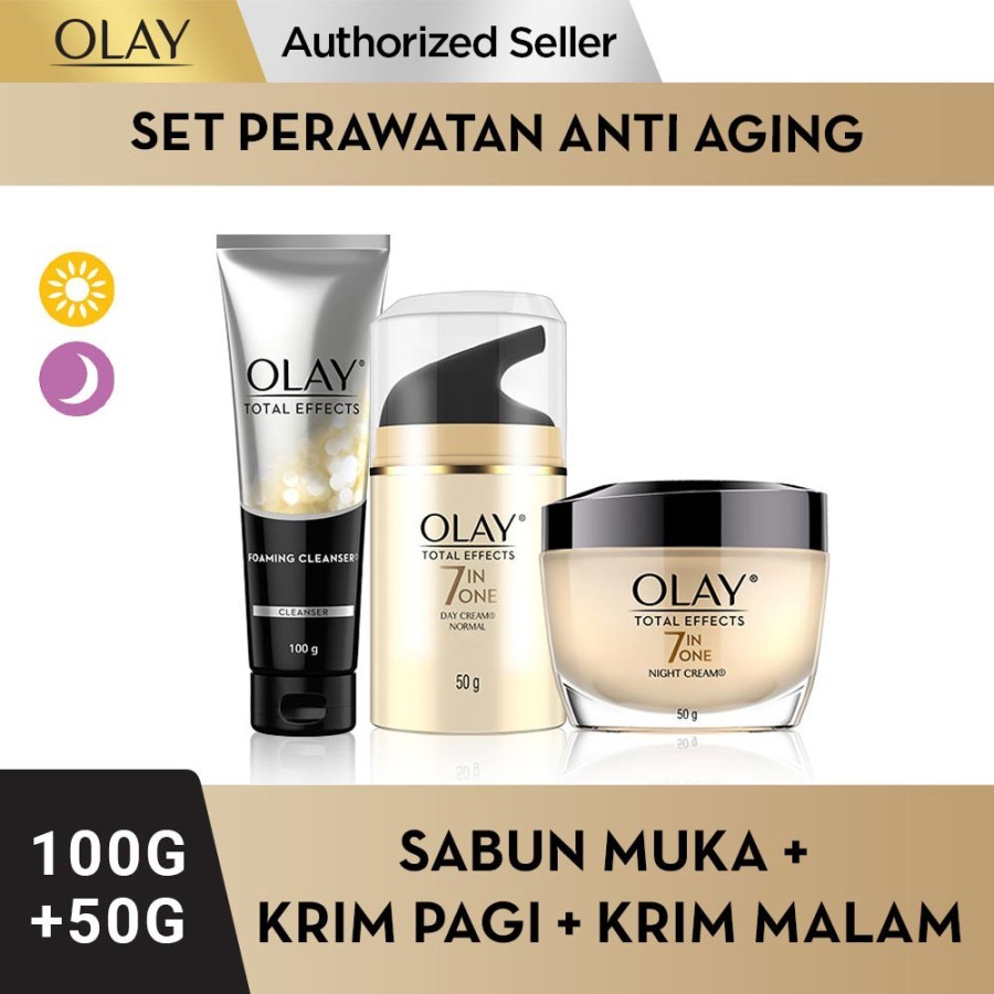 Olay Total Effects Set Skincare Anti Aging Face Wash+Krim Siang dan Malam