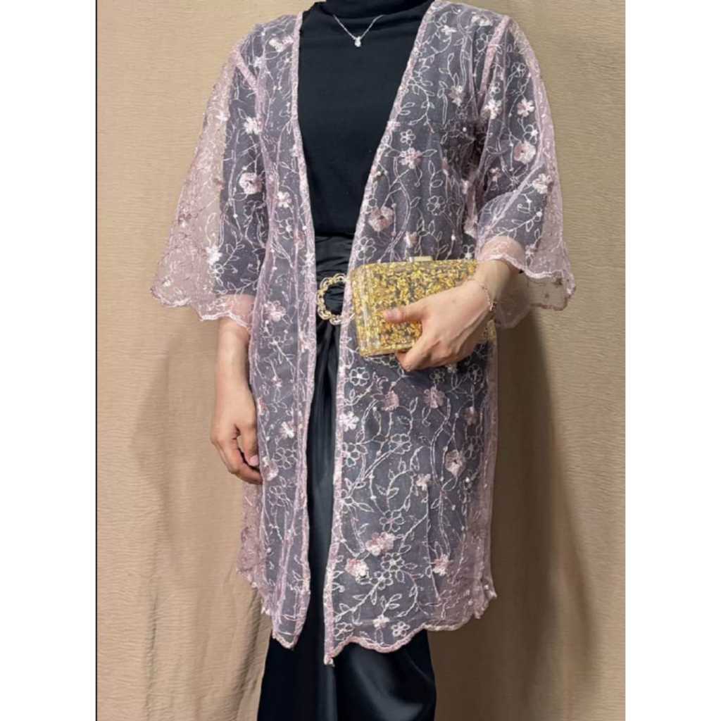 Outer Brukat Cardigan Mewah - Baju Brokat Luaran wanita