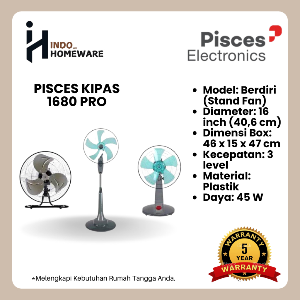 Pisces 1680 PRO Kipas Angin Berdiri 16 Inci Stand Fan Original