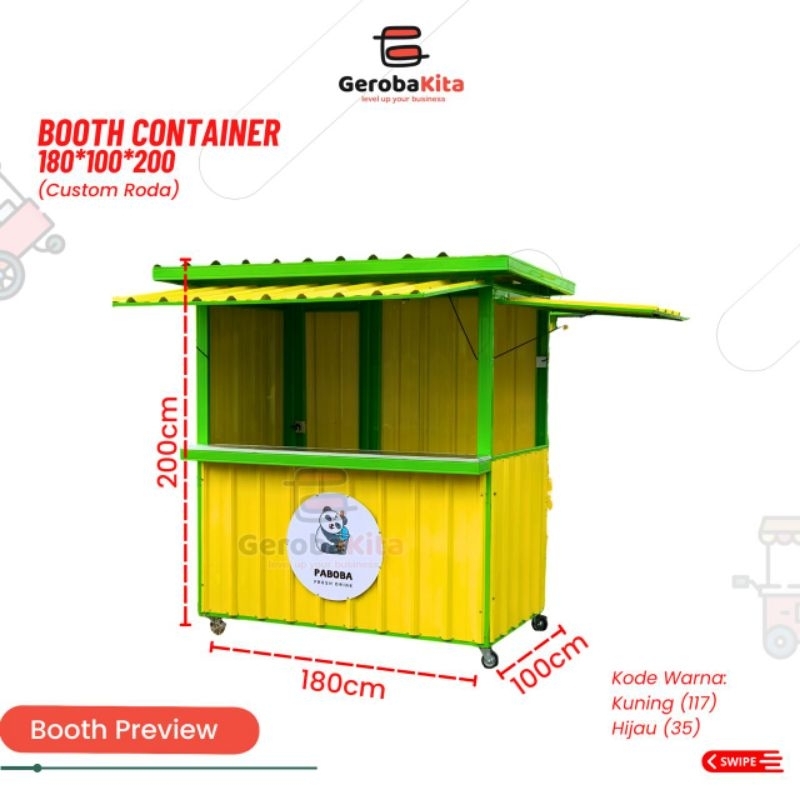 booth kontainer ukuran 180x100x200 lantai,roda