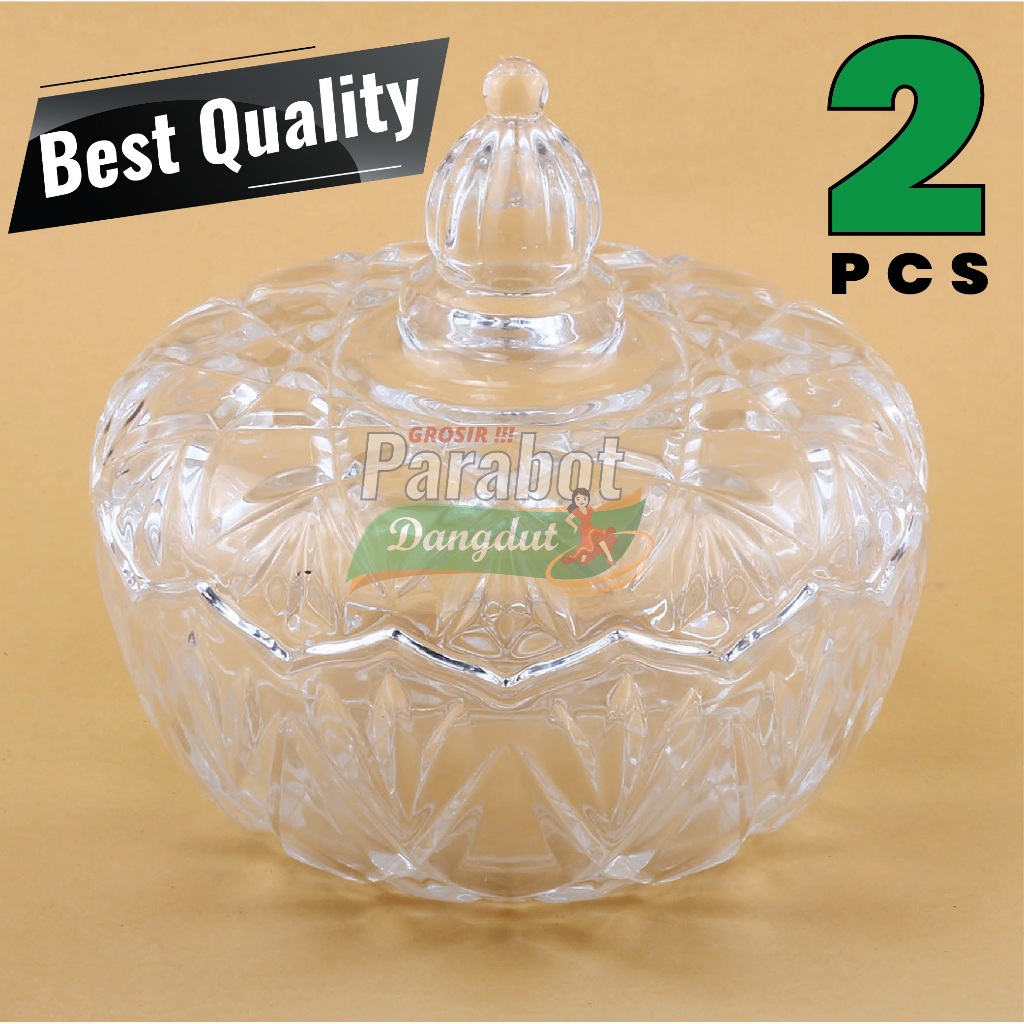 HARGA GROSIR - 2 PCS TOPLES KACA - GLASS CANDY JAR LORETTA TG-013 - CANDY JAR WITH LID - TOPLES LEBA