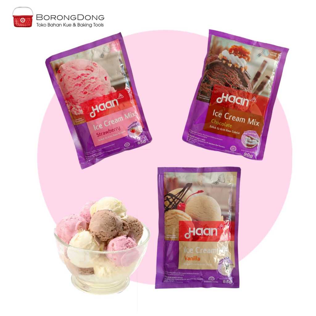 

Haan Ice Cream 85-90gr/ Vanilla - Coklat - Strawberry / Premiks Instan