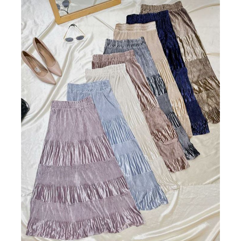ROK PLISKET BLUDRU PANJANG ROK RUFFLE SUSUN 3 TINGKAT ROK VELVET TIGA TINGKAT ROK PREMIUM BLUDRU SKI