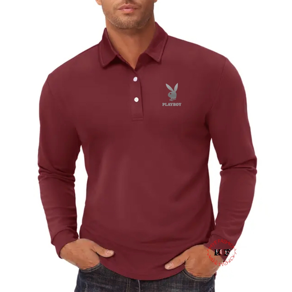 Haye Fashion - Shirt Unisex Polo Lengan Panjang Playboy Silver Kaos Kerah Polo Seragam Baju Santai