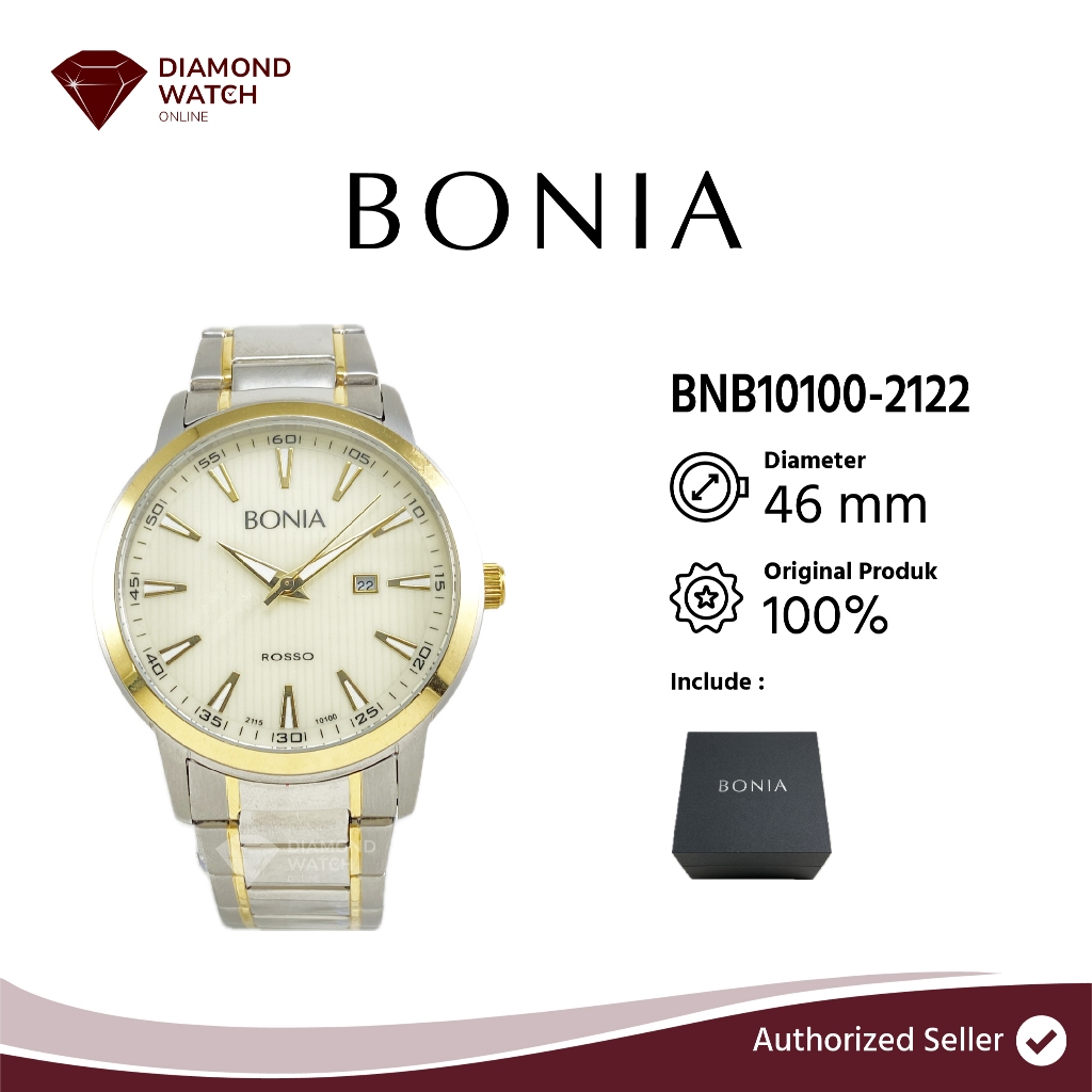 Bonia Rosso 46MM/10MM Silver Gold Stainless Steel Strap  BNB10100-2122