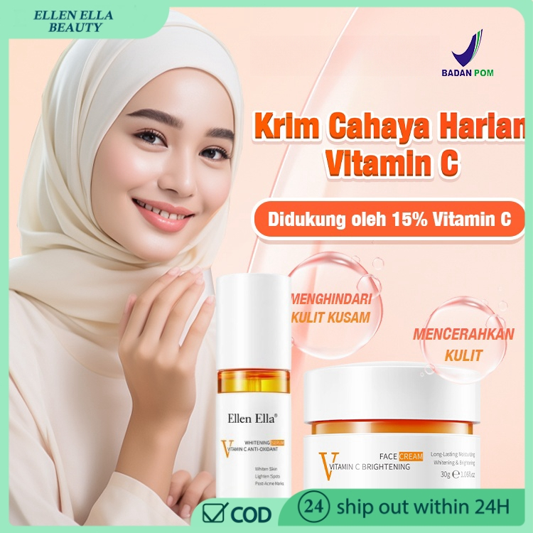 [BPOM]ELLEN ELLA vitamin c serum essence set brightening essence sade spots cream, morning essence s