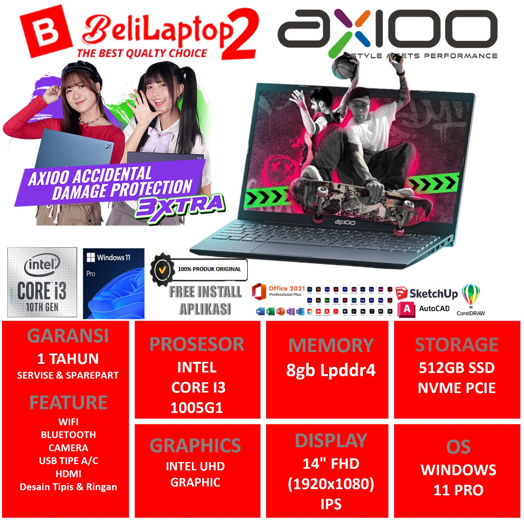 Laptop Axioo Hype 3 / Hype 5 Core i5 Ram 16GB SSD 512GB FHD IPS Windows 11 -Garansi Resmi