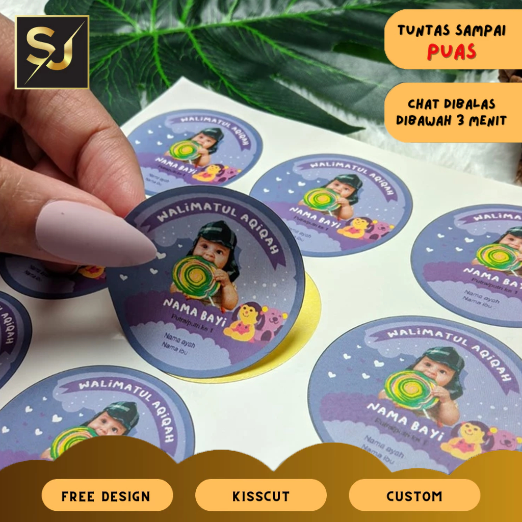 

5-8 Stiker Label Tasyakuran Aqiqah Bayi Sangjaya Sticker Nama Anak Ucapan Kelahiran Akikah