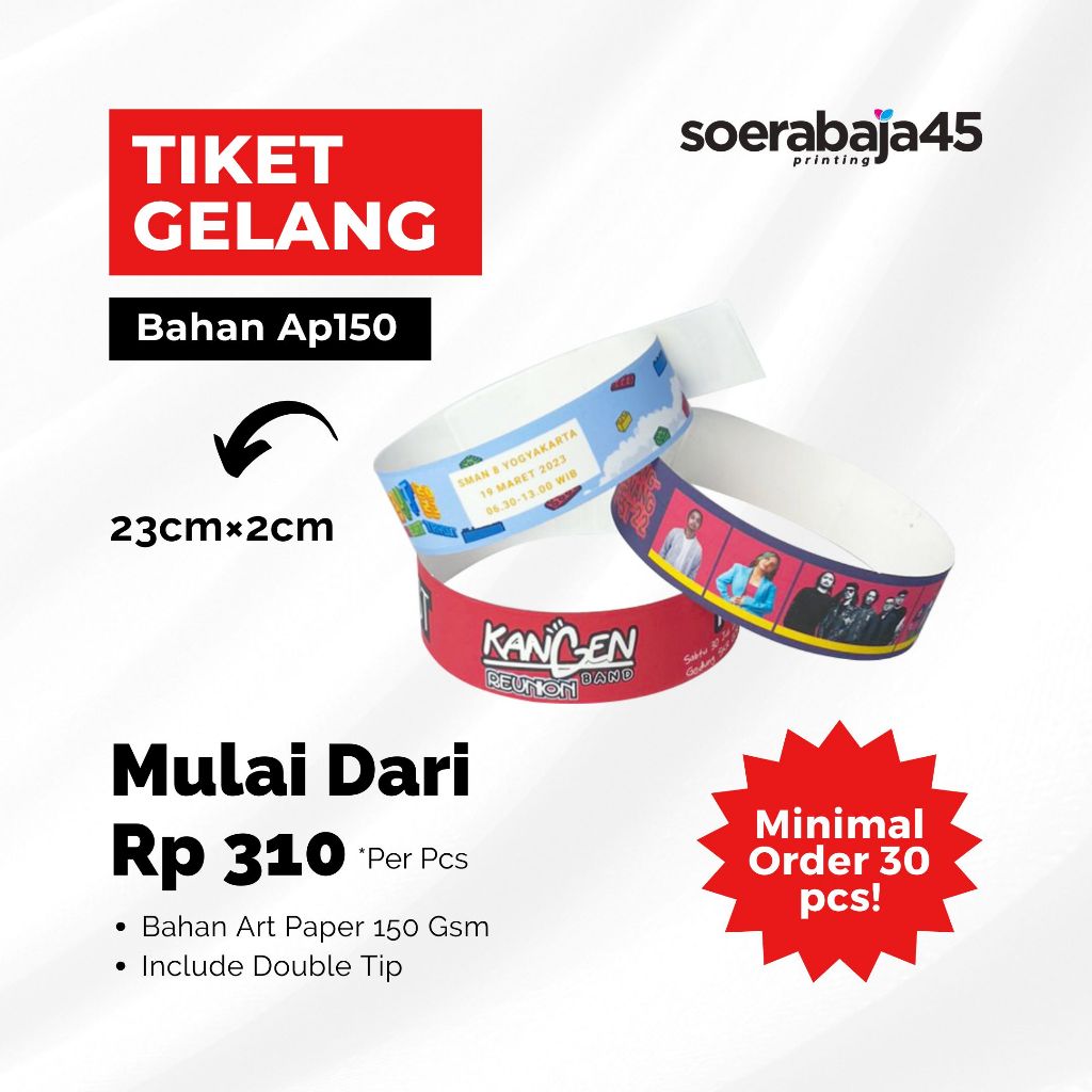 CETAK TIKET GELANG MURAH (Minimal 30 Pcs) - Tiket Gelang Kertas - Tiket Gelang Wahana - Tiket Konser