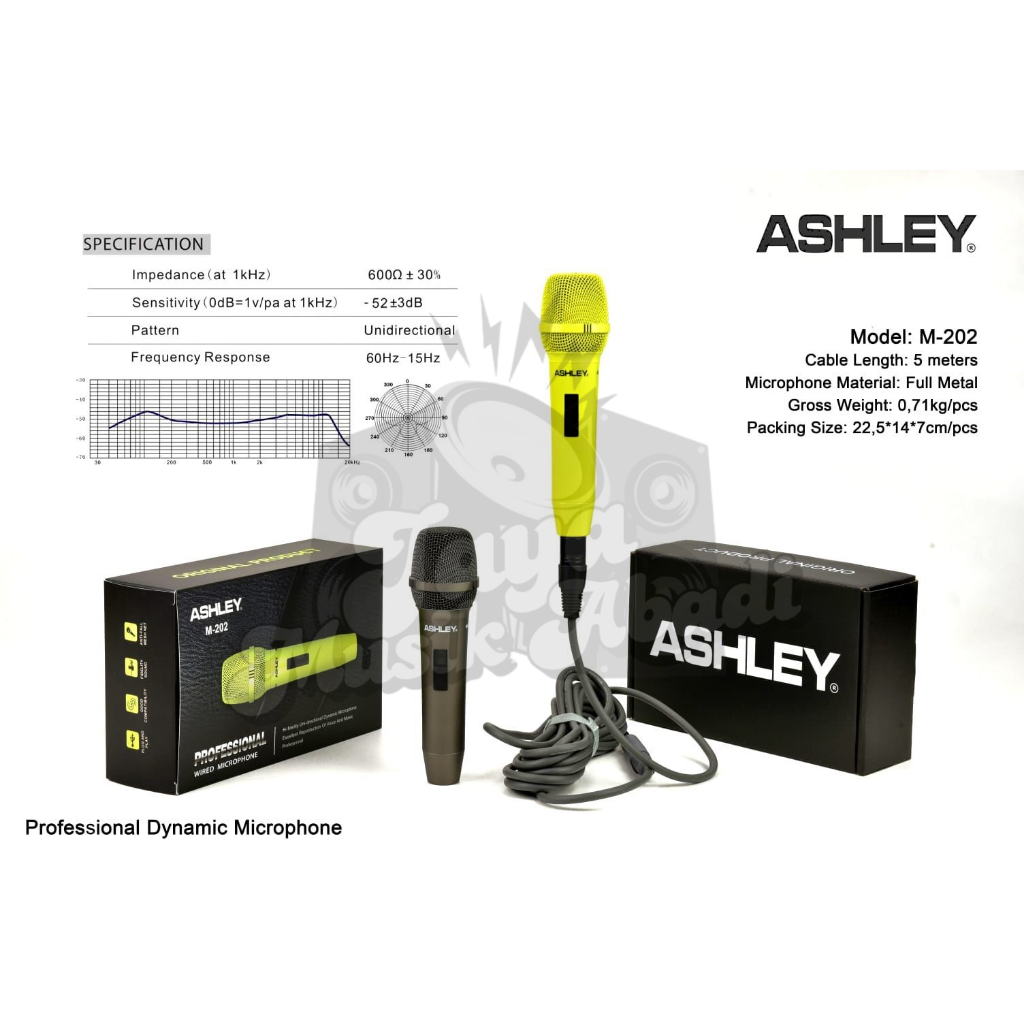 Mikrofon Dynamic Mic Kabel Ashley M 202 Microphone kabel Ashley Original