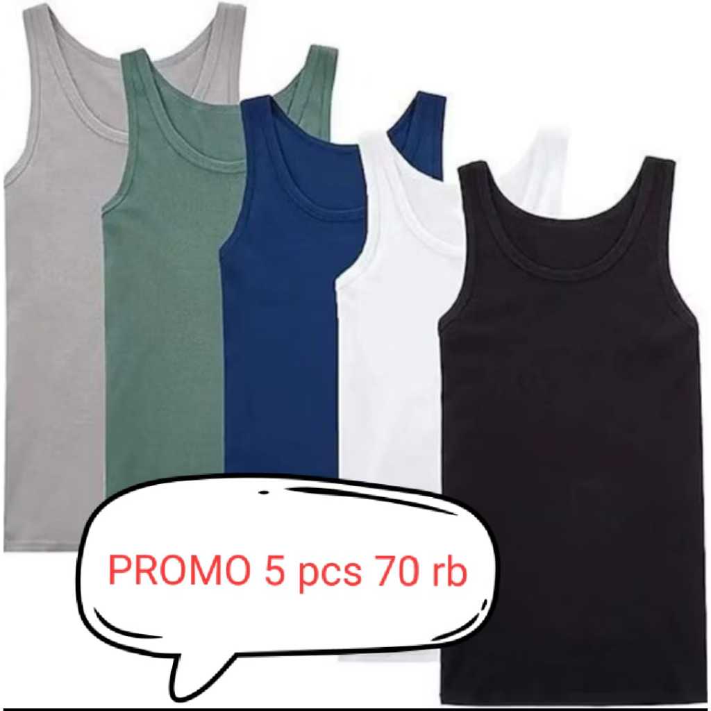 [TERLARIS] PAKET 5 pcs SINGLET PRIA POLOS - SINGLET KATUN RIBS - SINGLET GYM - KAOS DALAMAN PRIA