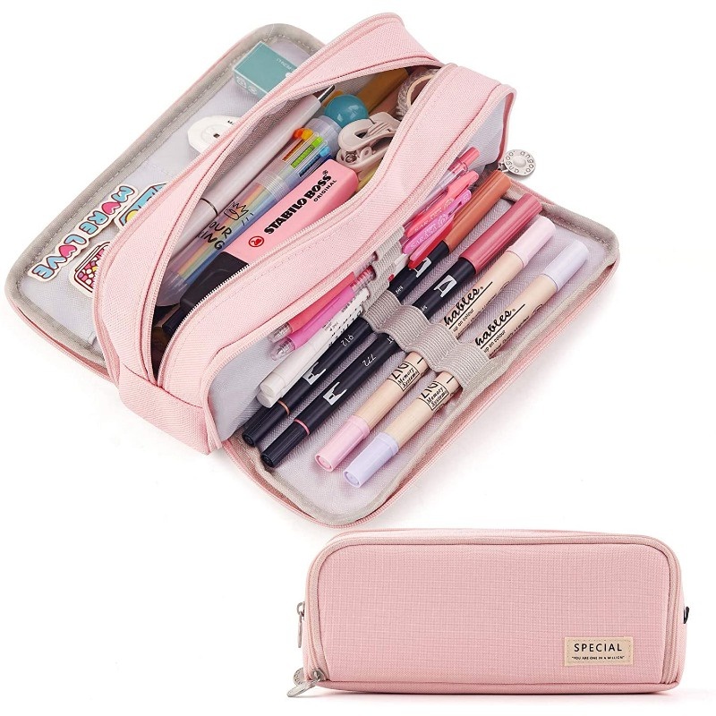 

[Ready Stock] Angoo Kawaii Large Capacity Pencil Case 3 Compartment Pouch Pen Bag Double Side Opening Student Stationery Organizer School Supplies