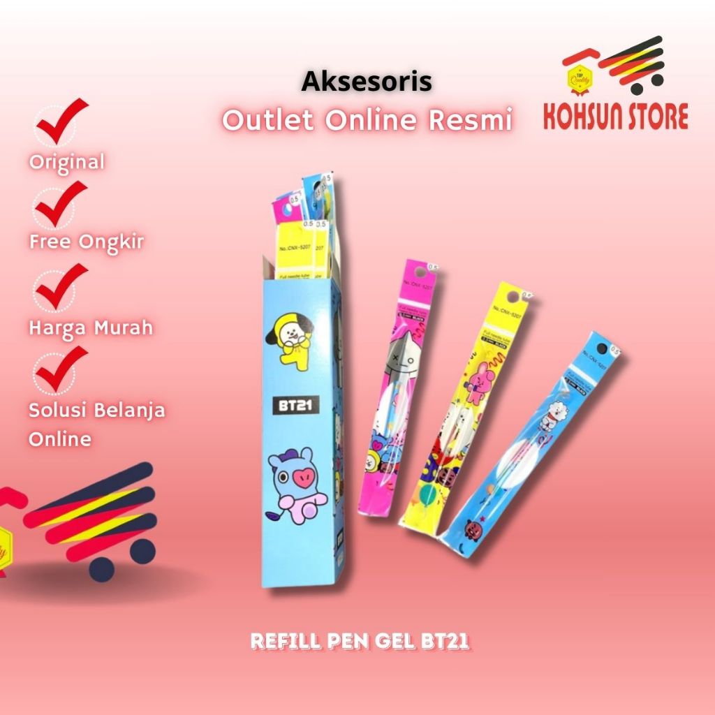 Kohsun 2 | Official Refil Pen Gel BTS BT21 / Isi Pulpen Gel Lucu Dan Imut / Refil Pulpen Bolpen Gel 